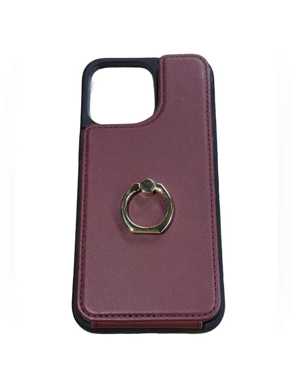 Libra Iphone 14 Pro Max Burgundy Wallet Phone Cover with Ring